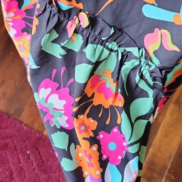 Tropical Floral Pink and Orange Sleeveless Sundress‎ Midi Ruffled sz L - Picture 5 of 13